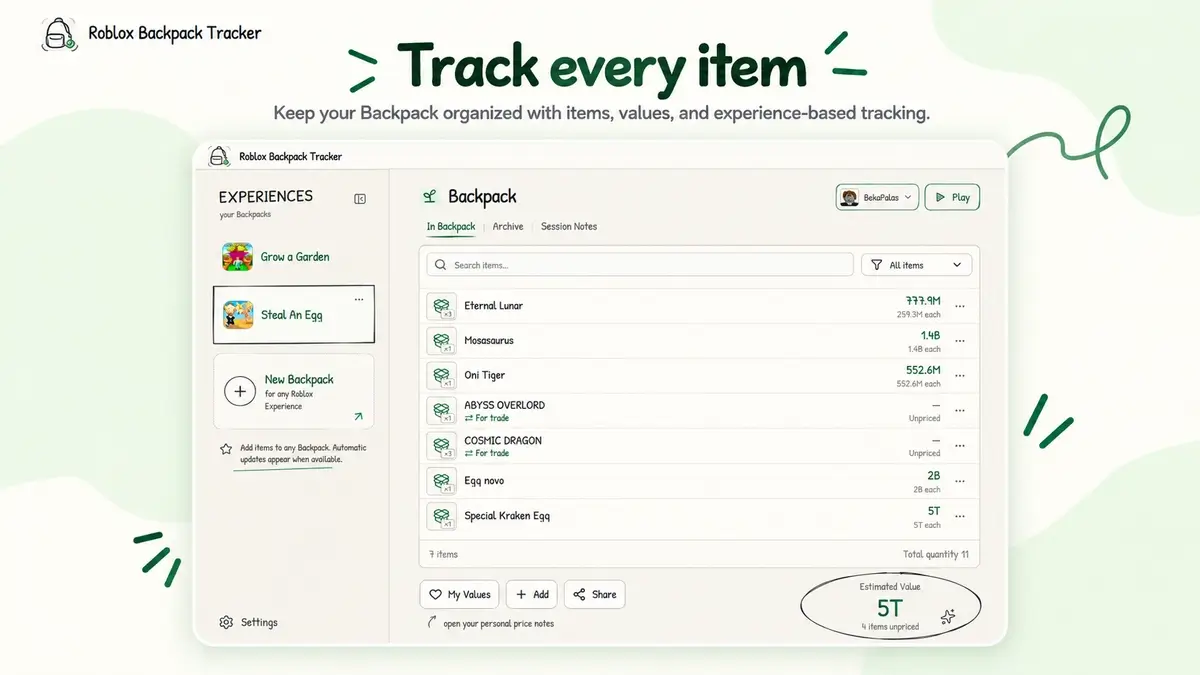 Roblox Backpack Tracker screenshot image