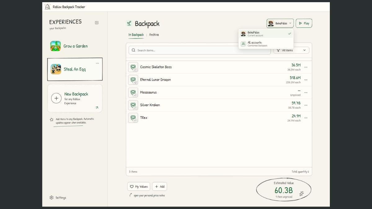 Roblox Backpack Tracker screenshot 2