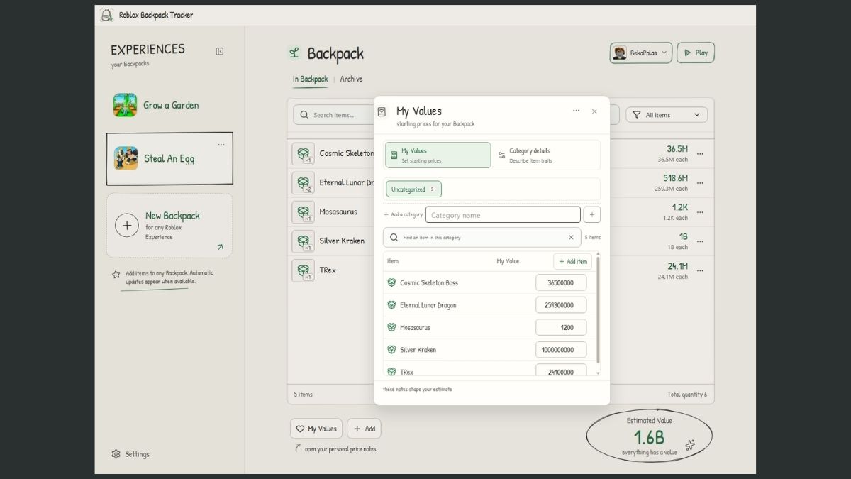 Roblox Backpack Tracker screenshot 3